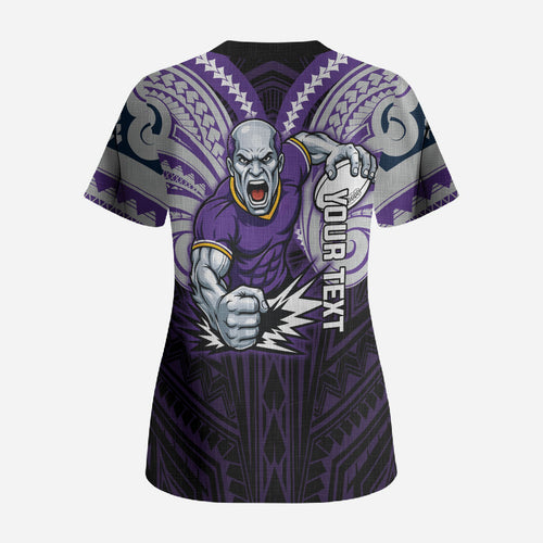 Custom Melbourne Storm Scrub Top Lightning Warrior Polynesia Islander Rugby Mascot