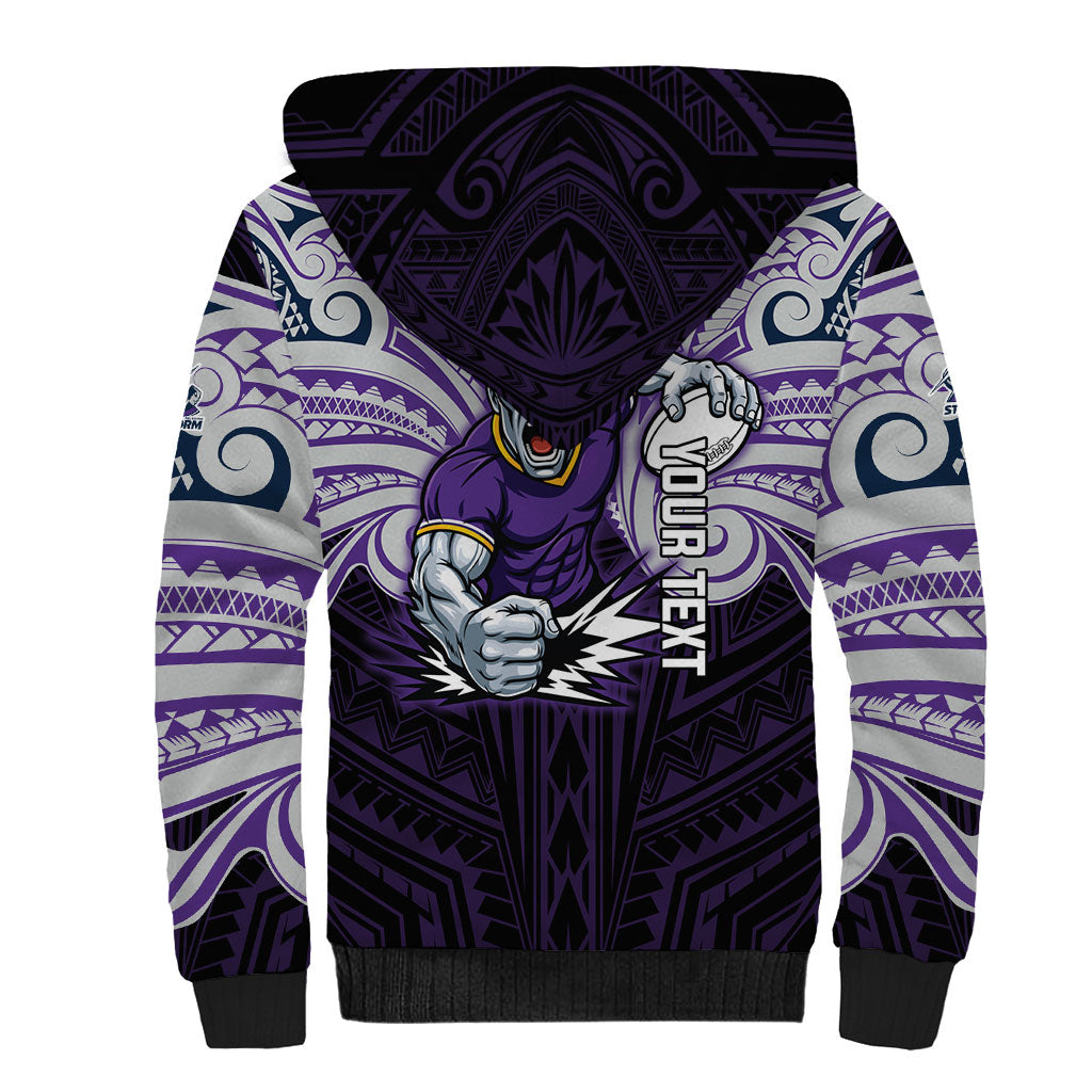 Custom Melbourne Storm Sherpa Hoodie Lightning Warrior Polynesia Islander Rugby Mascot