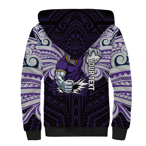 Custom Melbourne Storm Sherpa Hoodie Lightning Warrior Polynesia Islander Rugby Mascot