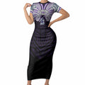 Custom Melbourne Storm Short Sleeve Bodycon Dress Lightning Warrior Polynesia Islander Rugby Mascot