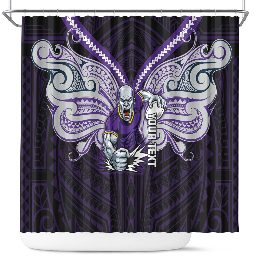 Custom Melbourne Storm Shower Curtain Lightning Warrior Polynesia Islander Rugby Mascot