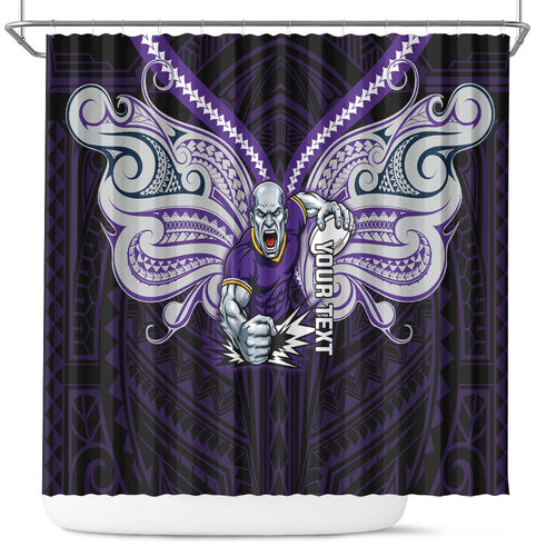 Custom Melbourne Storm Shower Curtain Lightning Warrior Polynesia Islander Rugby Mascot