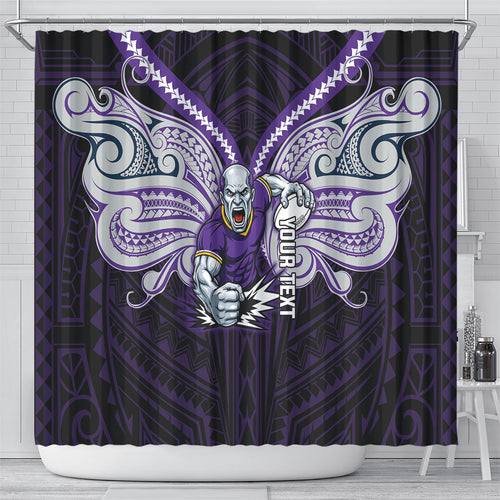 Custom Melbourne Storm Shower Curtain Lightning Warrior Polynesia Islander Rugby Mascot