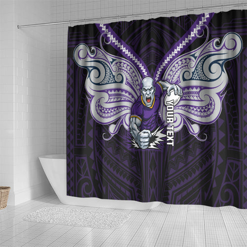 Custom Melbourne Storm Shower Curtain Lightning Warrior Polynesia Islander Rugby Mascot