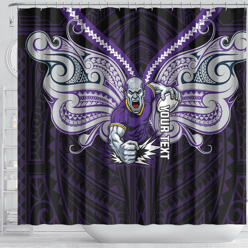 Custom Melbourne Storm Shower Curtain Lightning Warrior Polynesia Islander Rugby Mascot