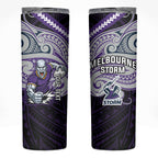 Custom Melbourne Storm Skinny Tumbler Lightning Warrior Polynesia Islander Rugby Mascot