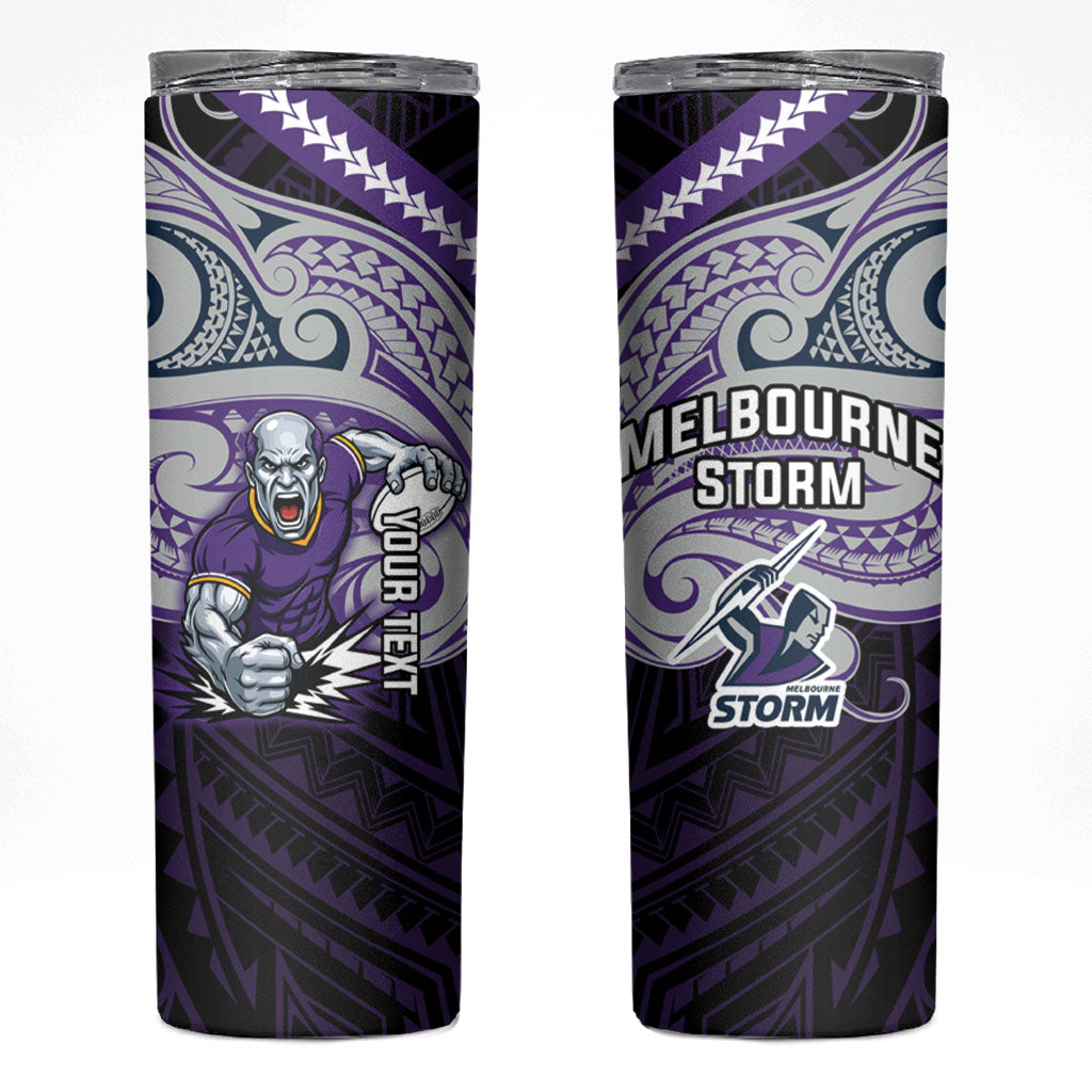 Custom Melbourne Storm Skinny Tumbler Lightning Warrior Polynesia Islander Rugby Mascot