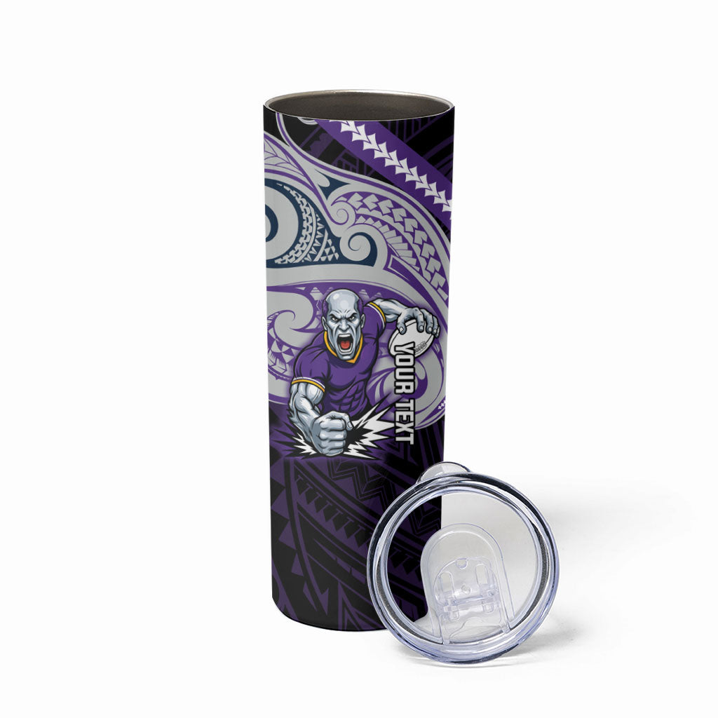 Custom Melbourne Storm Skinny Tumbler Lightning Warrior Polynesia Islander Rugby Mascot