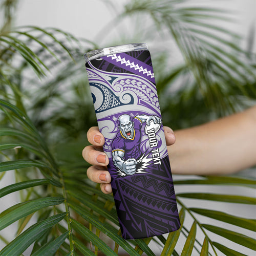 Custom Melbourne Storm Skinny Tumbler Lightning Warrior Polynesia Islander Rugby Mascot