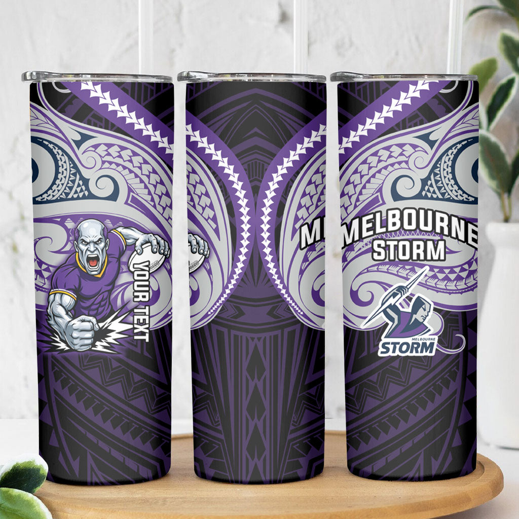 Custom Melbourne Storm Skinny Tumbler Lightning Warrior Polynesia Islander Rugby Mascot