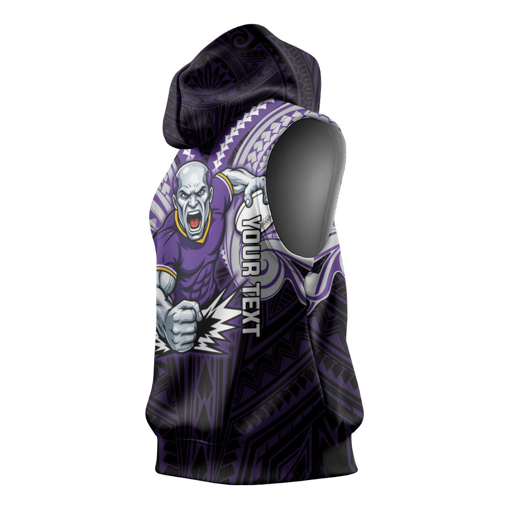 Custom Melbourne Storm Sleeveless Hoodie Lightning Warrior Polynesia Islander Rugby Mascot