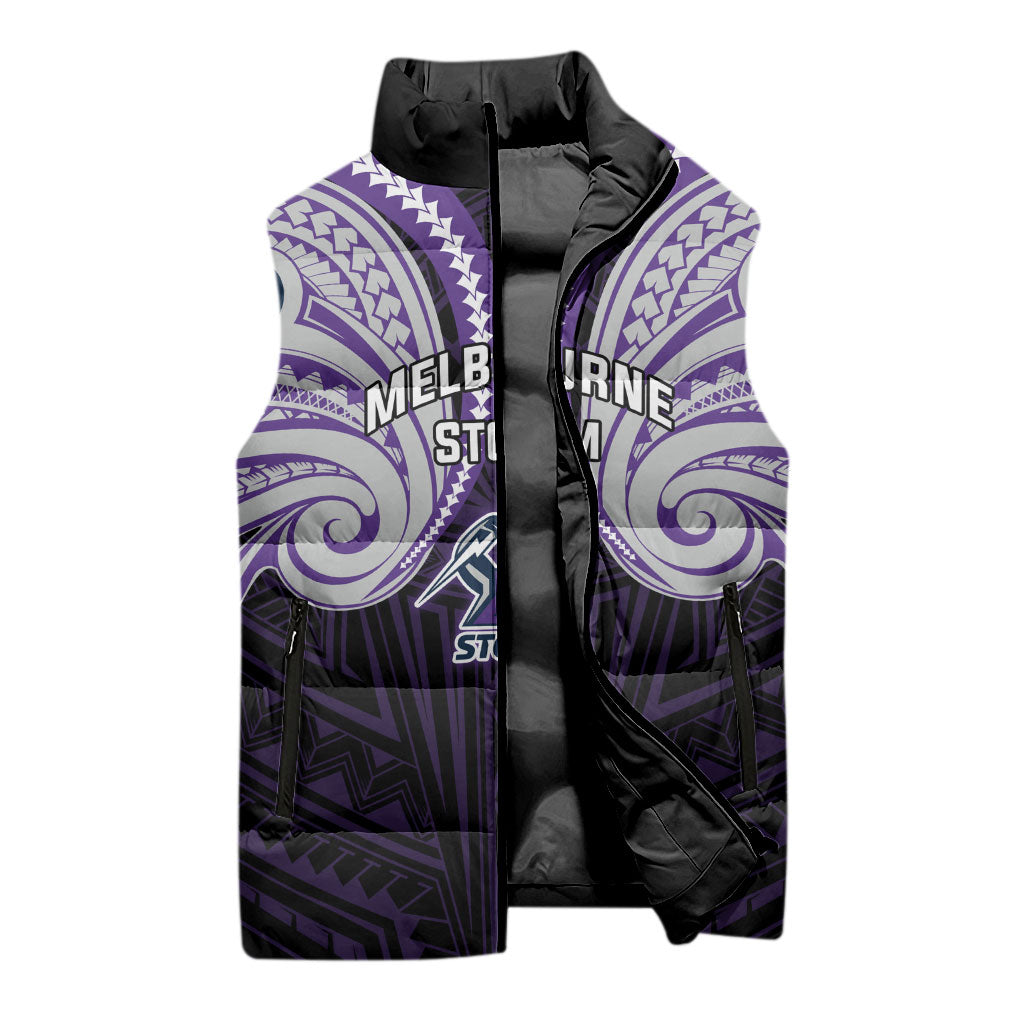 Custom Melbourne Storm Sleeveless Puffer Jacket Lightning Warrior Polynesia Islander Rugby Mascot