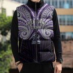 Custom Melbourne Storm Sleeveless Puffer Jacket Lightning Warrior Polynesia Islander Rugby Mascot