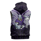 Custom Melbourne Storm Sleeveless Zip Hoodie Lightning Warrior Polynesia Islander Rugby Mascot