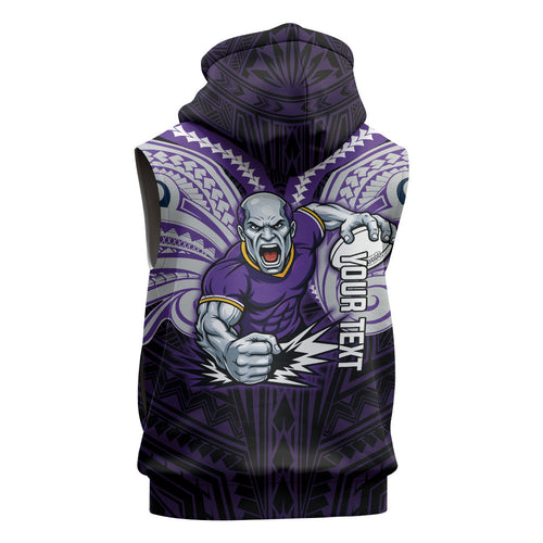 Custom Melbourne Storm Sleeveless Zip Hoodie Lightning Warrior Polynesia Islander Rugby Mascot
