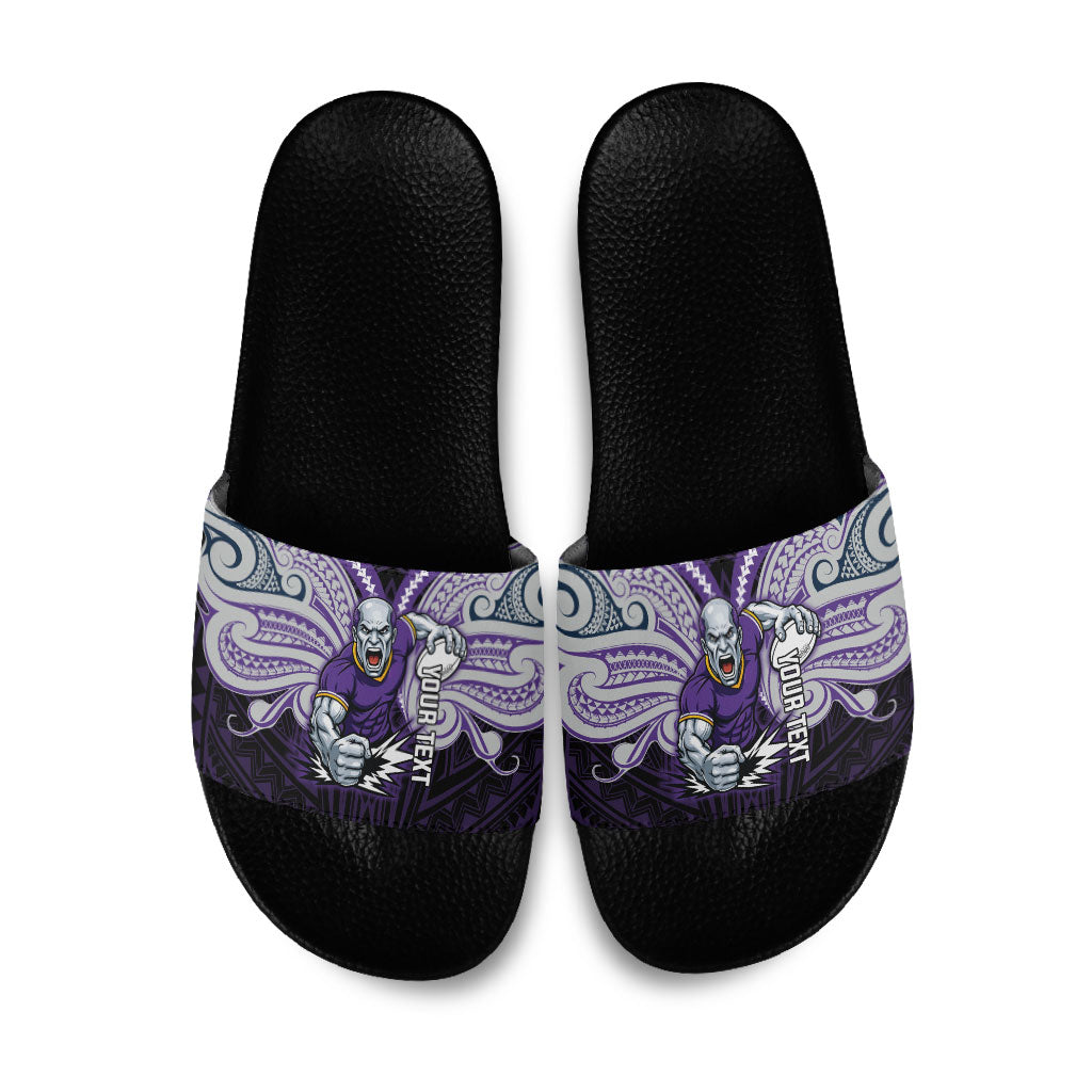 Custom Melbourne Storm Slide Sandals Lightning Warrior Polynesia Islander Rugby Mascot