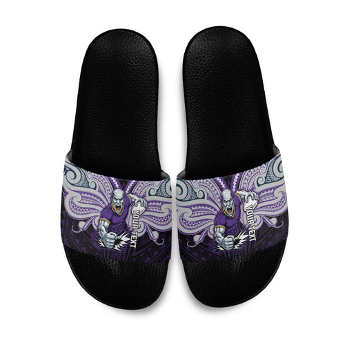 Custom Melbourne Storm Slide Sandals Lightning Warrior Polynesia Islander Rugby Mascot
