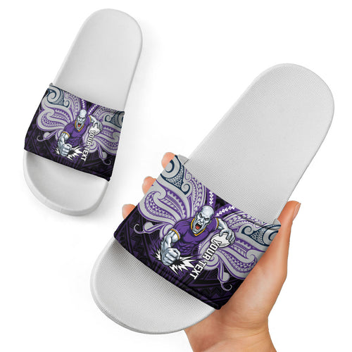 Custom Melbourne Storm Slide Sandals Lightning Warrior Polynesia Islander Rugby Mascot