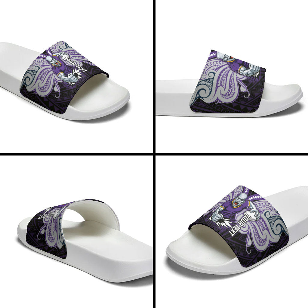 Custom Melbourne Storm Slide Sandals Lightning Warrior Polynesia Islander Rugby Mascot