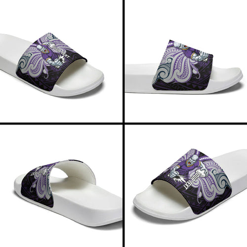 Custom Melbourne Storm Slide Sandals Lightning Warrior Polynesia Islander Rugby Mascot