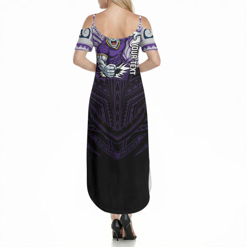 Custom Melbourne Storm Summer Maxi Dress Lightning Warrior Polynesia Islander Rugby Mascot