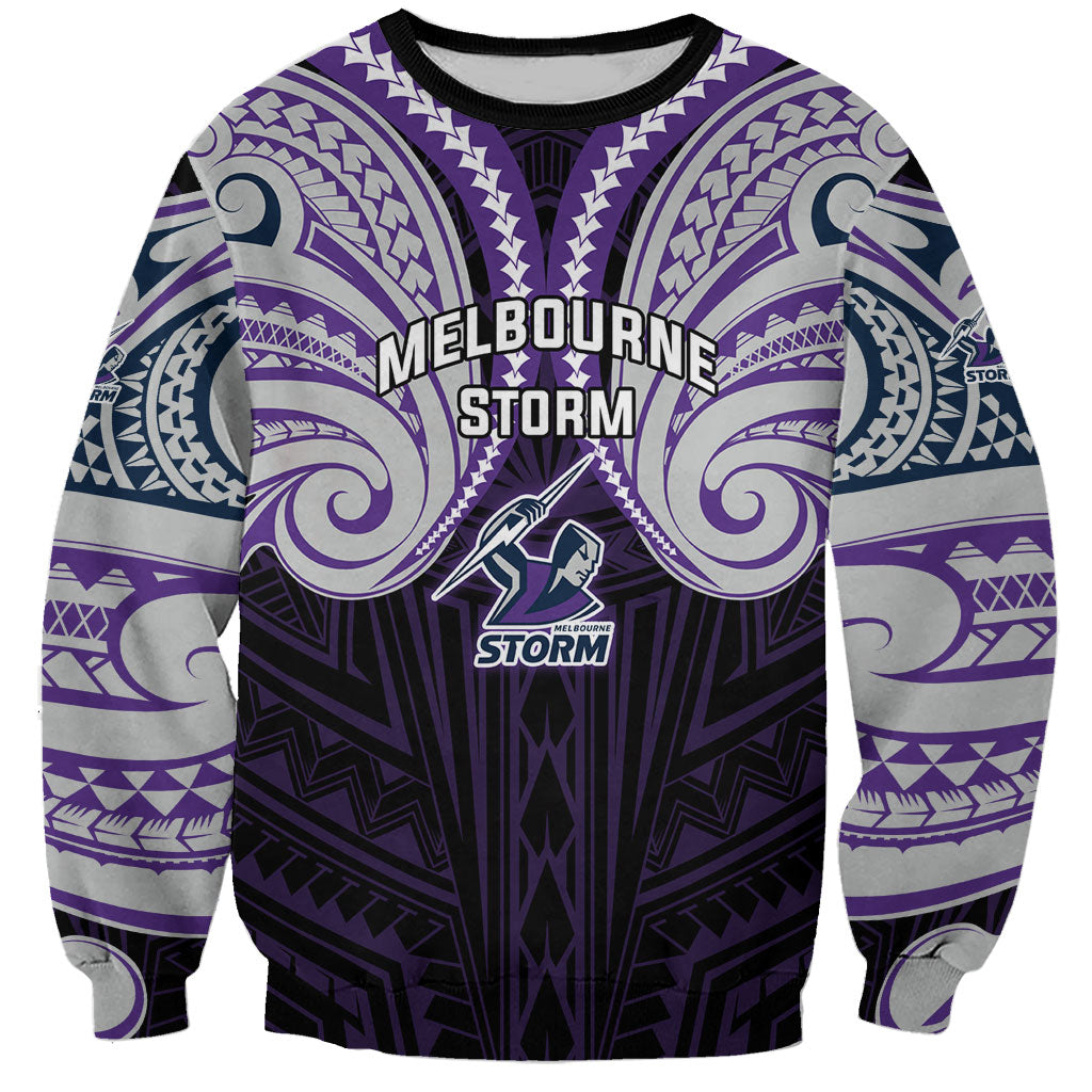 Custom Melbourne Storm Sweatshirt Lightning Warrior Polynesia Islander Rugby Mascot