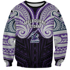 Custom Melbourne Storm Sweatshirt Lightning Warrior Polynesia Islander Rugby Mascot