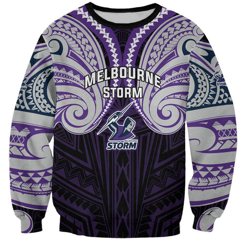 Custom Melbourne Storm Sweatshirt Lightning Warrior Polynesia Islander Rugby Mascot
