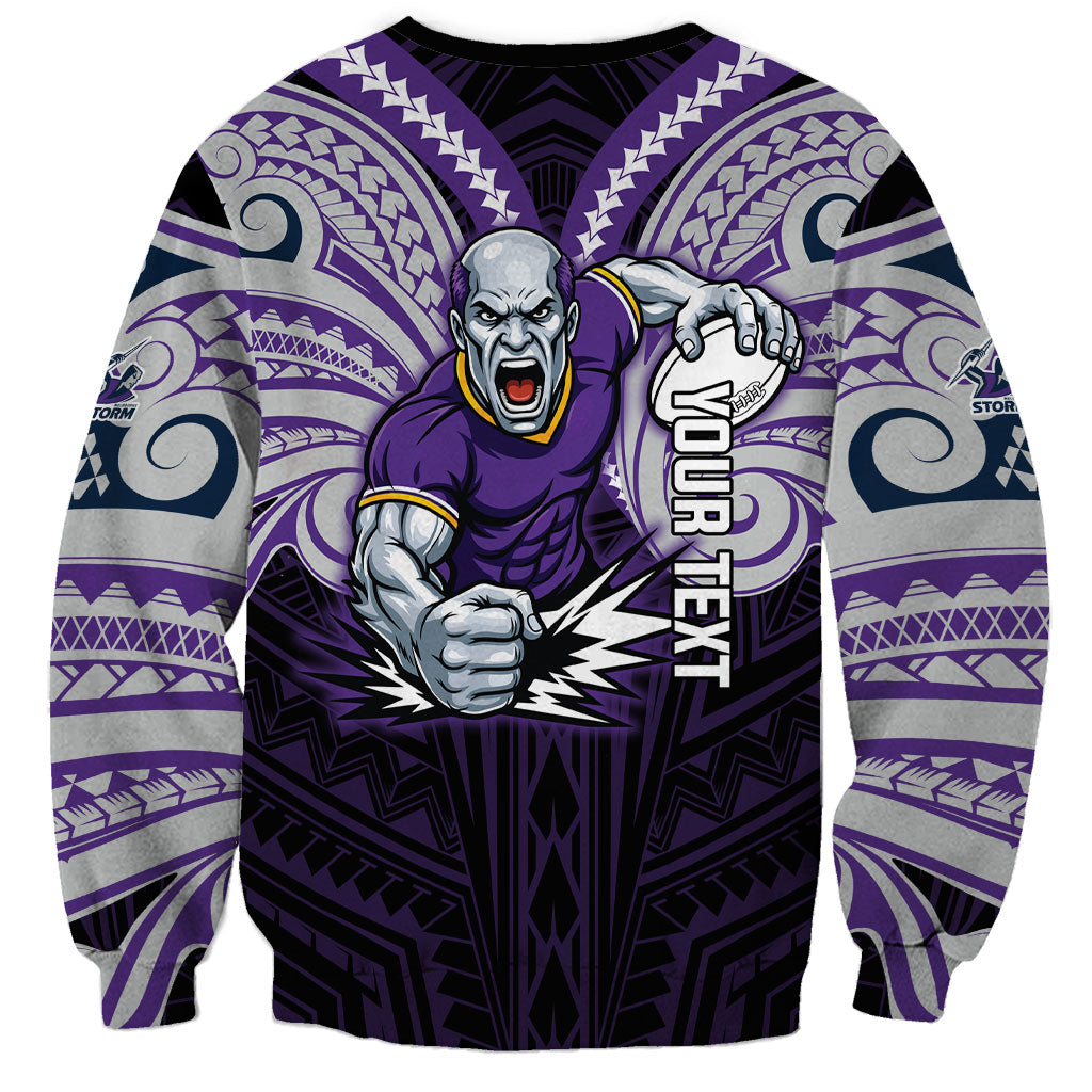 Custom Melbourne Storm Sweatshirt Lightning Warrior Polynesia Islander Rugby Mascot