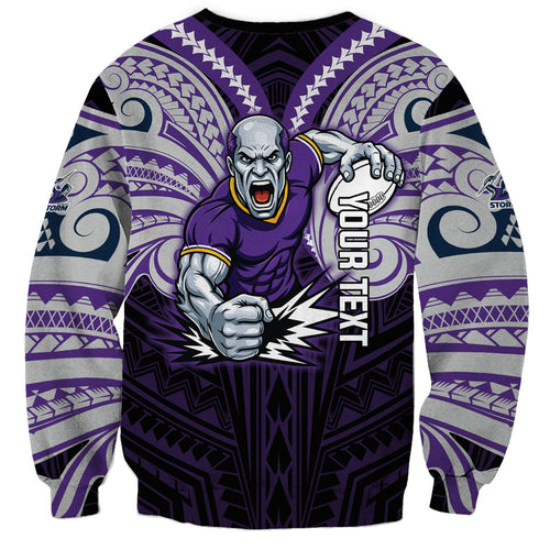 Custom Melbourne Storm Sweatshirt Lightning Warrior Polynesia Islander Rugby Mascot