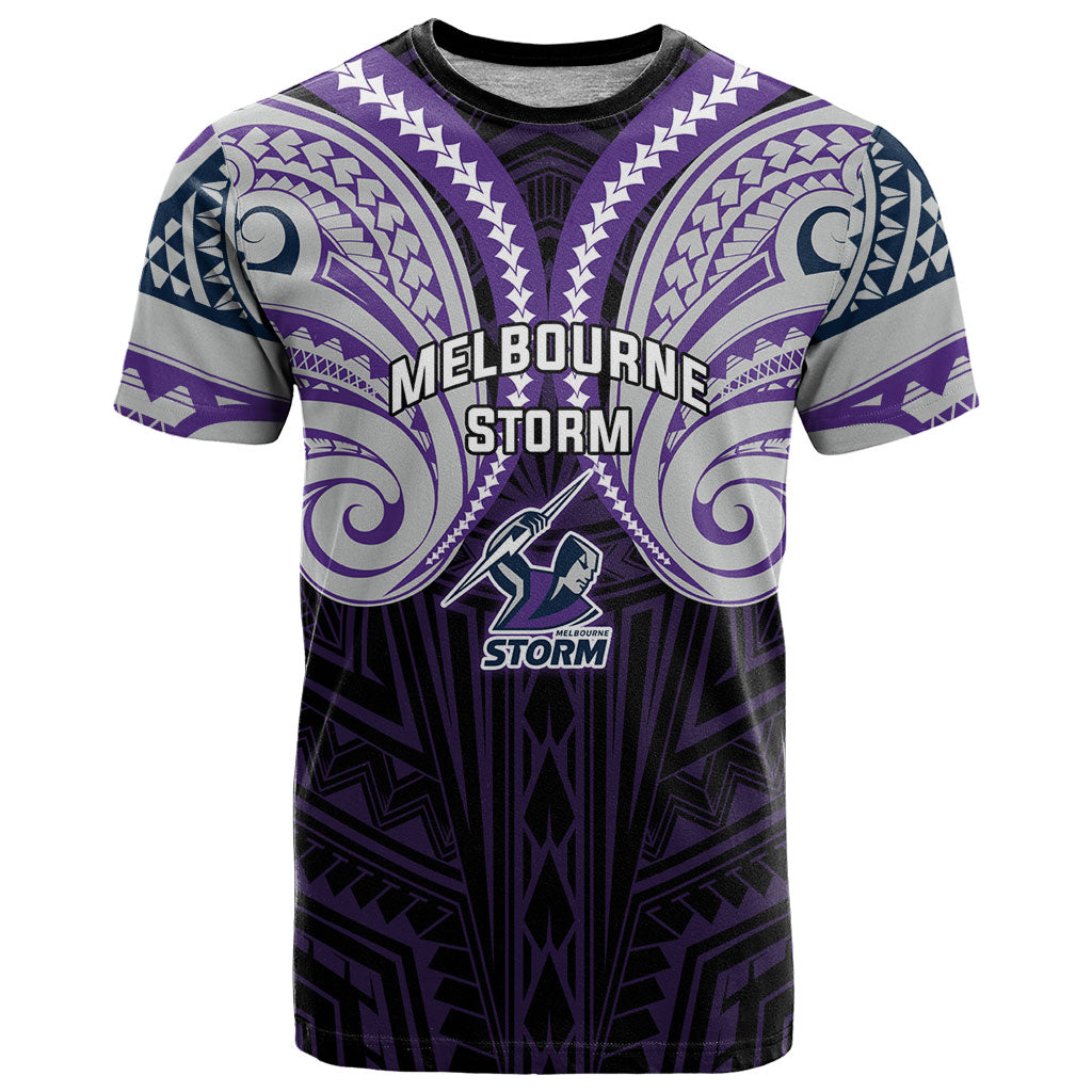 Custom Melbourne Storm T Shirt Lightning Warrior Polynesia Islander Rugby Mascot