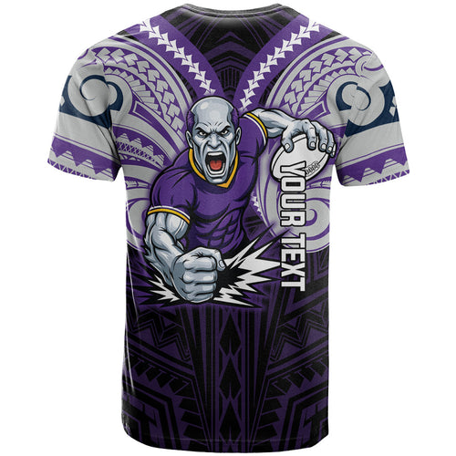 Custom Melbourne Storm T Shirt Lightning Warrior Polynesia Islander Rugby Mascot