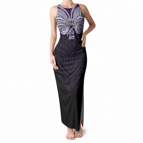 Custom Melbourne Storm Tank Maxi Dress Lightning Warrior Polynesia Islander Rugby Mascot