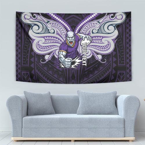 Custom Melbourne Storm Tapestry Lightning Warrior Polynesia Islander Rugby Mascot