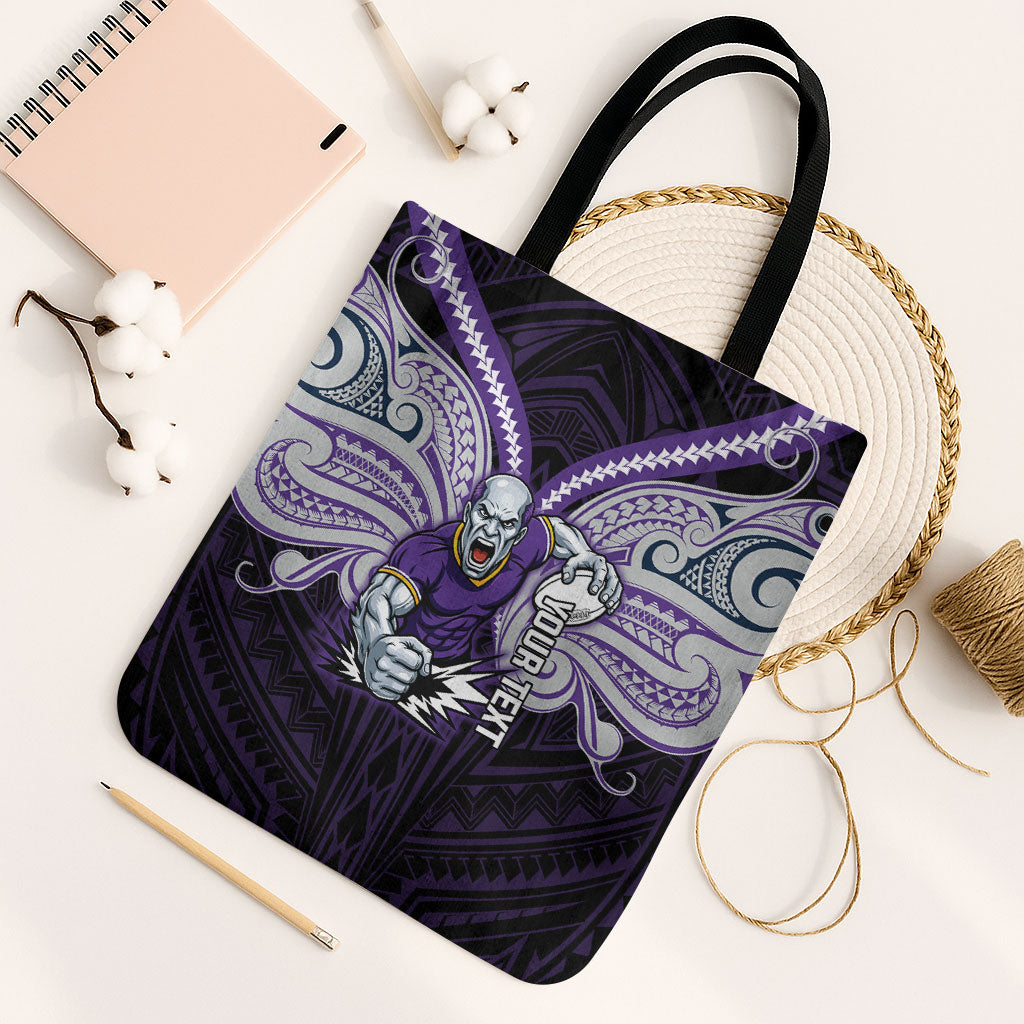 Custom Melbourne Storm Tote Bag Lightning Warrior Polynesia Islander Rugby Mascot