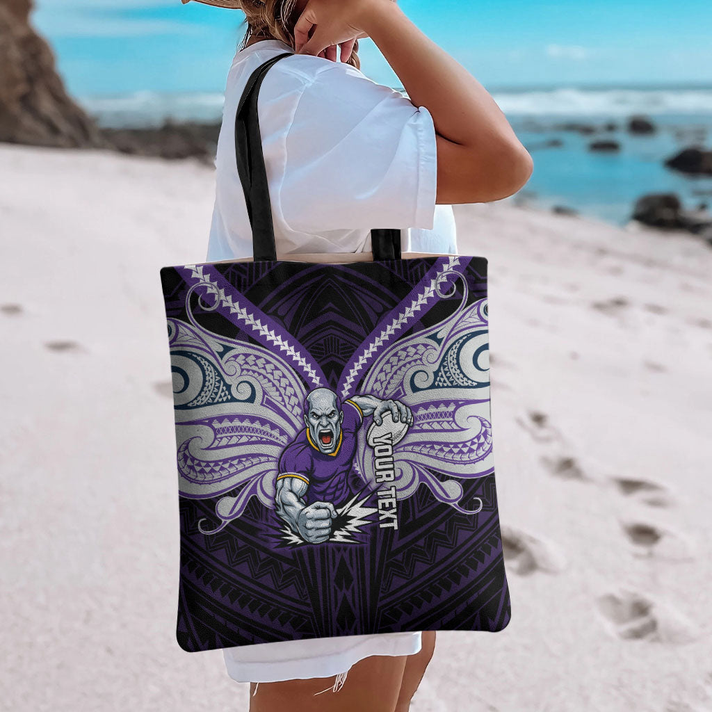 Custom Melbourne Storm Tote Bag Lightning Warrior Polynesia Islander Rugby Mascot