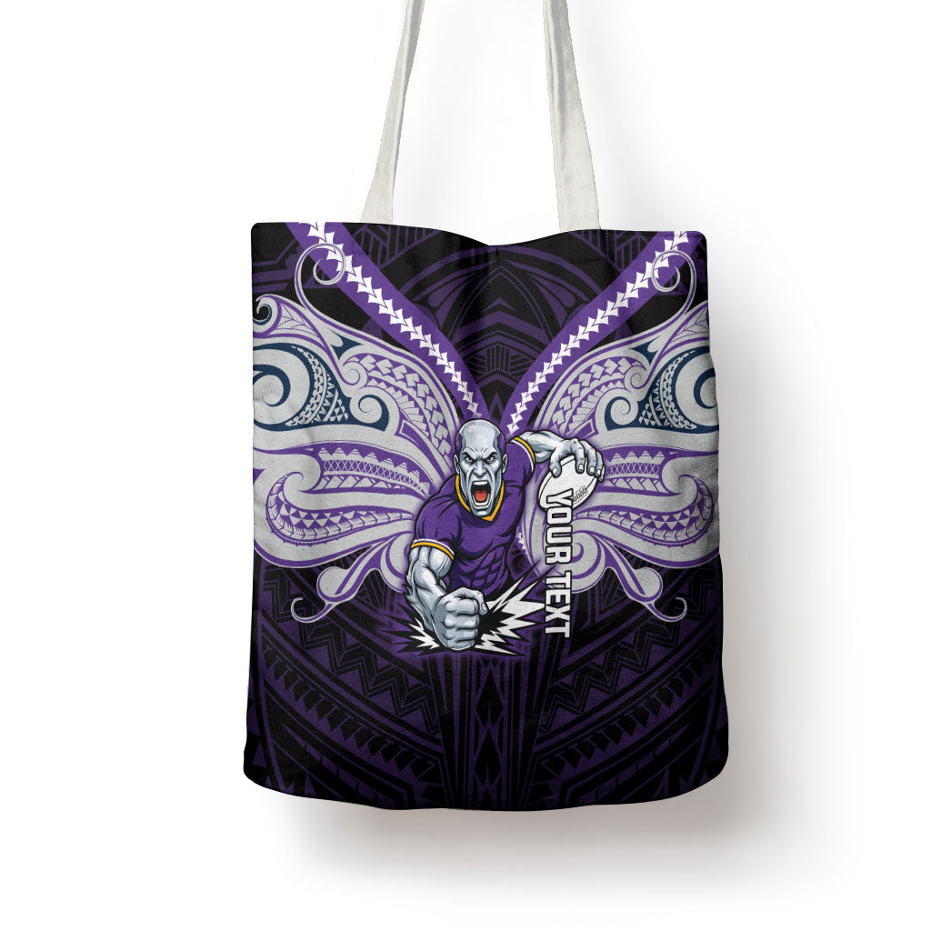 Custom Melbourne Storm Tote Bag Lightning Warrior Polynesia Islander Rugby Mascot
