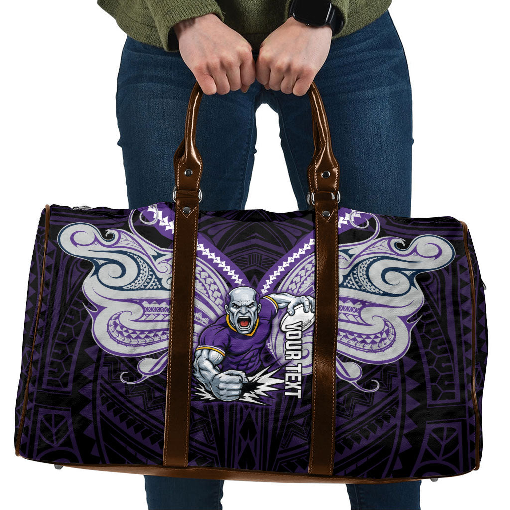 Custom Melbourne Storm Travel Bag Lightning Warrior Polynesia Islander Rugby Mascot