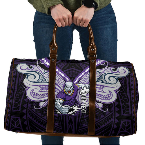 Custom Melbourne Storm Travel Bag Lightning Warrior Polynesia Islander Rugby Mascot