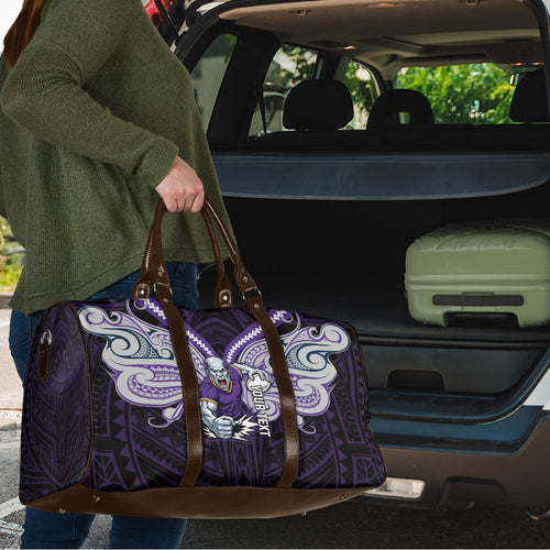 Custom Melbourne Storm Travel Bag Lightning Warrior Polynesia Islander Rugby Mascot