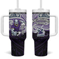 Custom Melbourne Storm Tumbler With Handle Lightning Warrior Polynesia Islander Rugby Mascot