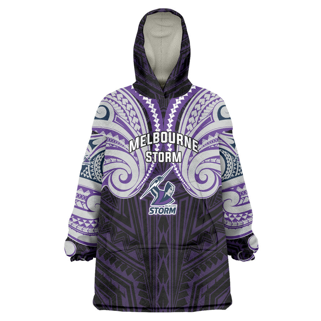 Custom Melbourne Storm Wearable Blanket Hoodie Lightning Warrior Polynesia Islander Rugby Mascot