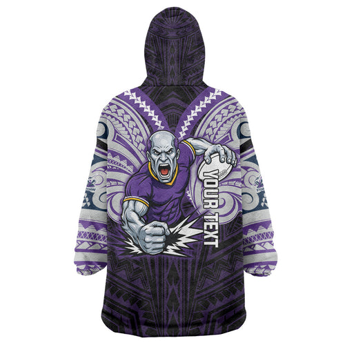 Custom Melbourne Storm Wearable Blanket Hoodie Lightning Warrior Polynesia Islander Rugby Mascot