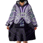 Custom Melbourne Storm Wearable Blanket Hoodie Lightning Warrior Polynesia Islander Rugby Mascot