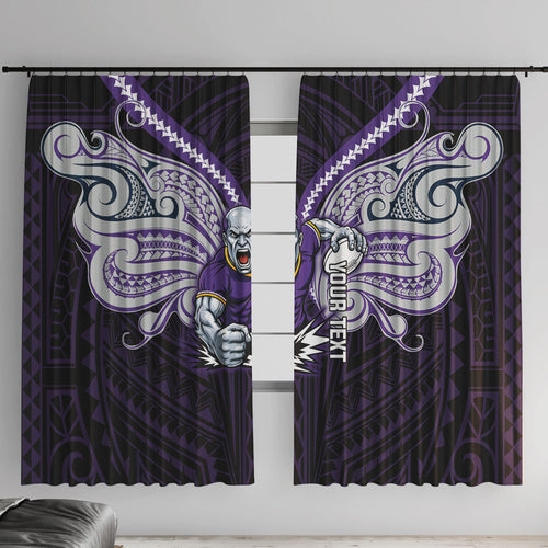 Custom Melbourne Storm Window Curtain Lightning Warrior Polynesia Islander Rugby Mascot