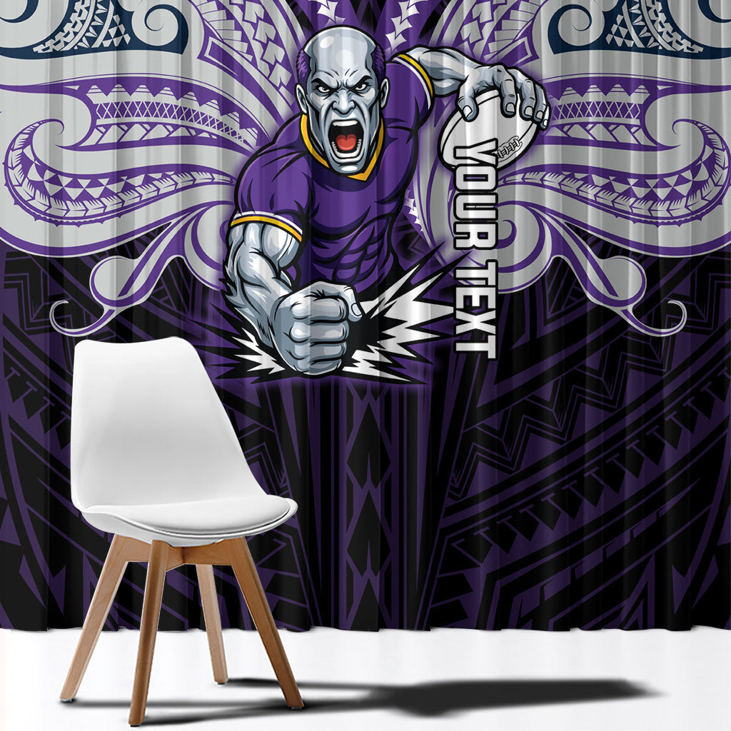 Custom Melbourne Storm Window Curtain Lightning Warrior Polynesia Islander Rugby Mascot