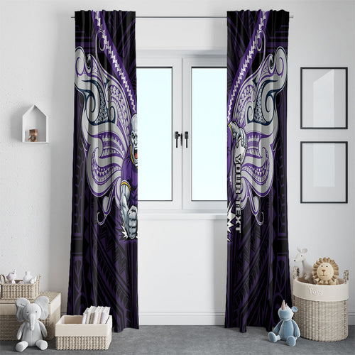 Custom Melbourne Storm Window Curtain Lightning Warrior Polynesia Islander Rugby Mascot