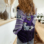 Custom Melbourne Storm Women Casual Shirt Lightning Warrior Polynesia Islander Rugby Mascot