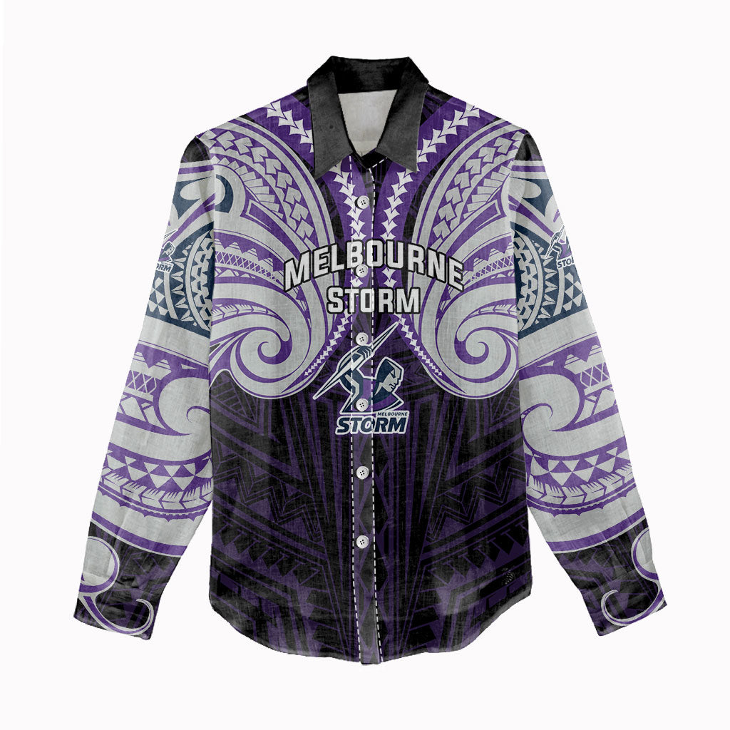 Custom Melbourne Storm Women Casual Shirt Lightning Warrior Polynesia Islander Rugby Mascot