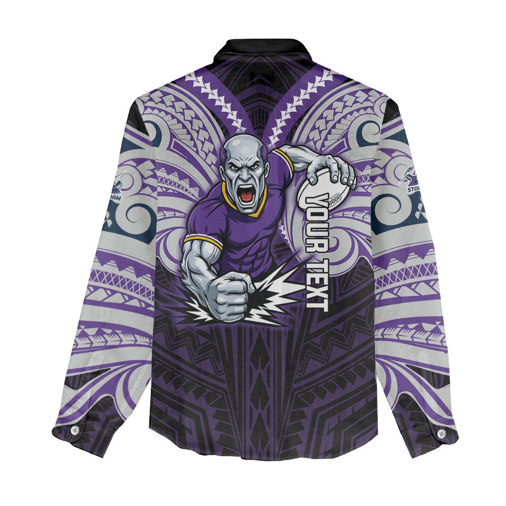 Custom Melbourne Storm Women Casual Shirt Lightning Warrior Polynesia Islander Rugby Mascot